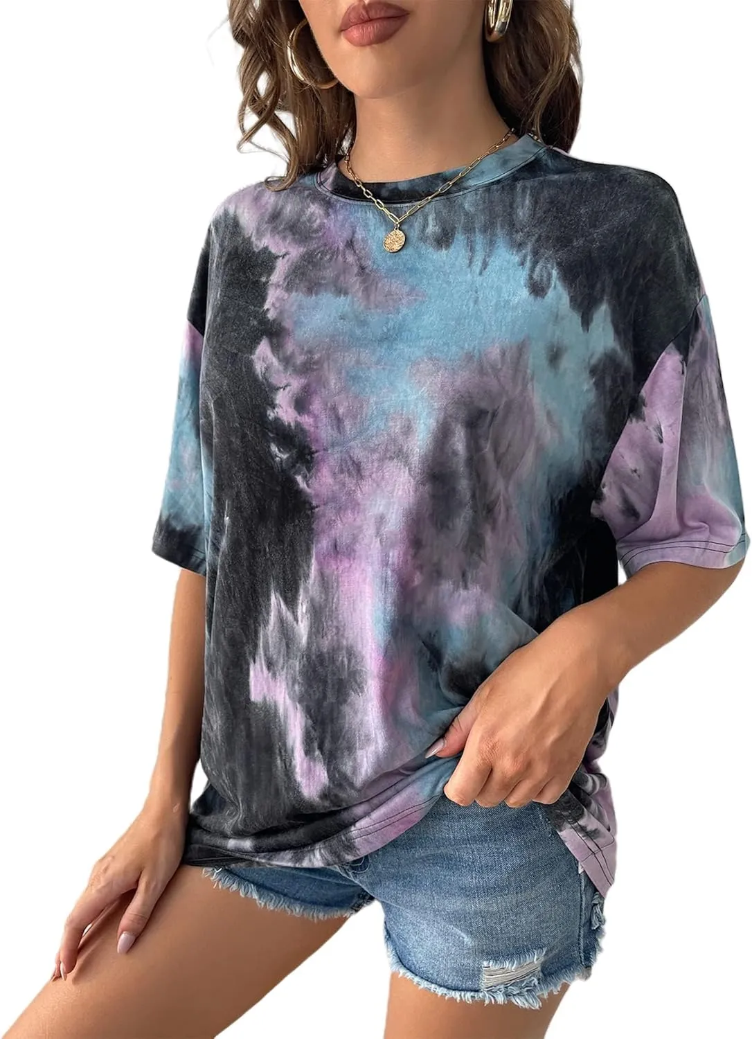 SOFIA'S CHOICE Tie Dye Shirt Women Oversized Tshirts Summer Casual Short Sleeve Tee Tops