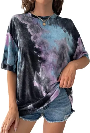 SOFIA'S CHOICE Tie Dye Shirt Women Oversized Tshirts Summer Casual Short Sleeve Tee Tops