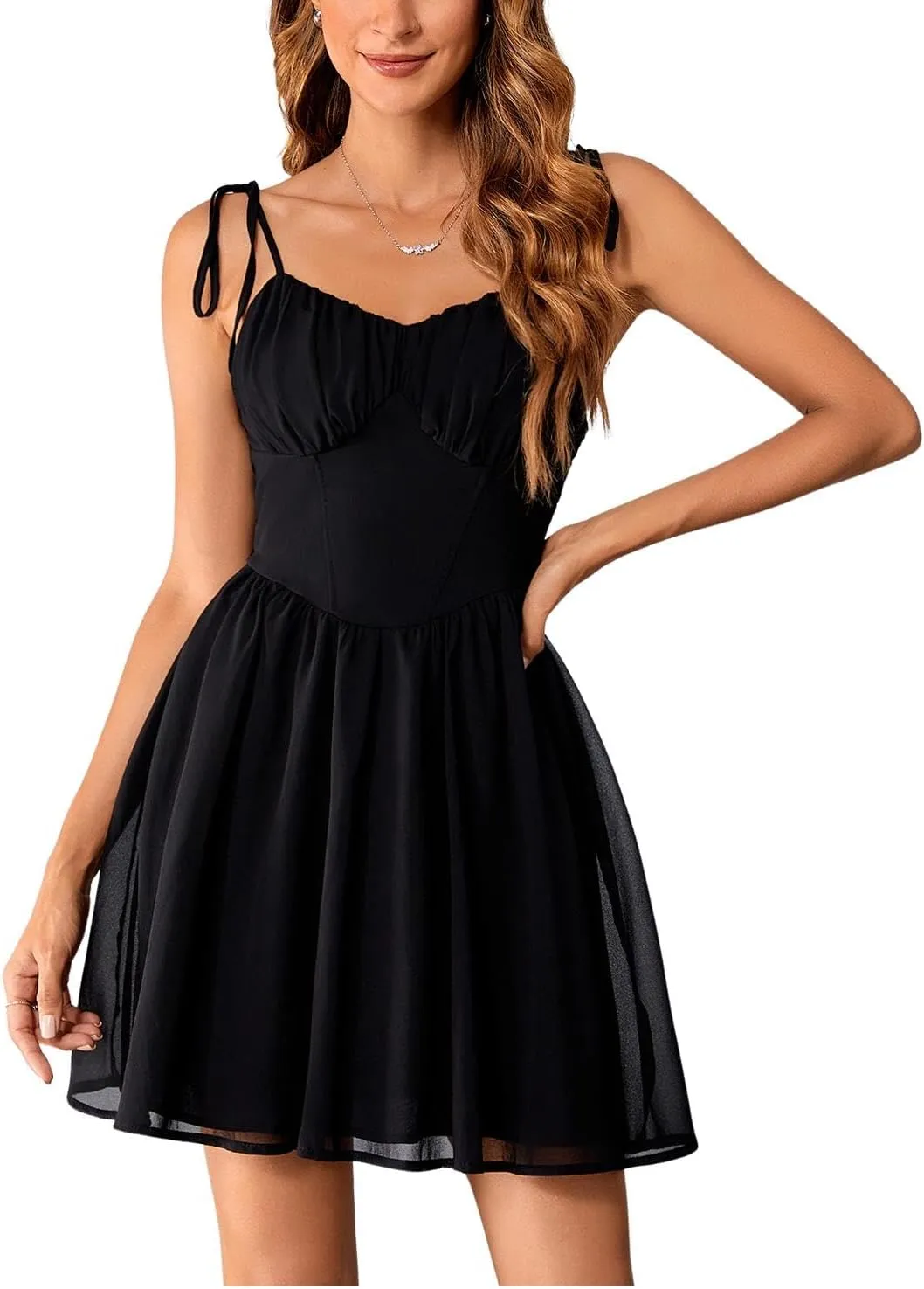 SOLY HUX Women's Corset Dress Cami Dresses Spaghetti Strap Flared Prom Dress Cocktail Party Short Summer Dress