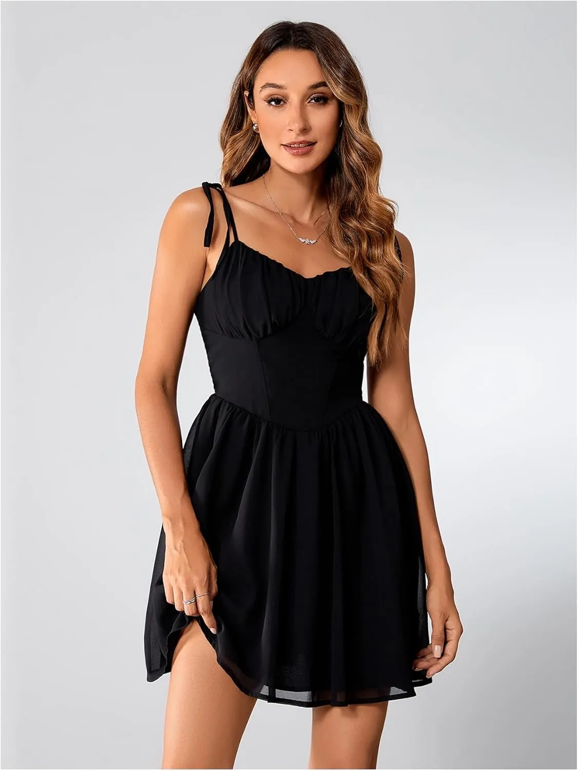 SOLY HUX Women's Corset Dress Cami Dresses Spaghetti Strap Flared Prom Dress Cocktail Party Short Summer Dress