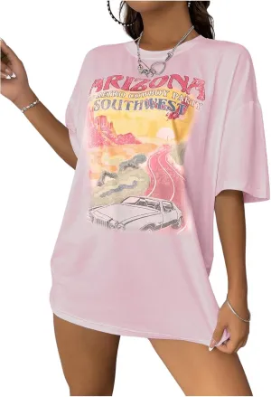 SOLY HUX Women's Graphic Tees Cute Print Short Sleeve Tee Preppy Clothes Casual Vintage Summer Oversized T Shirt Top