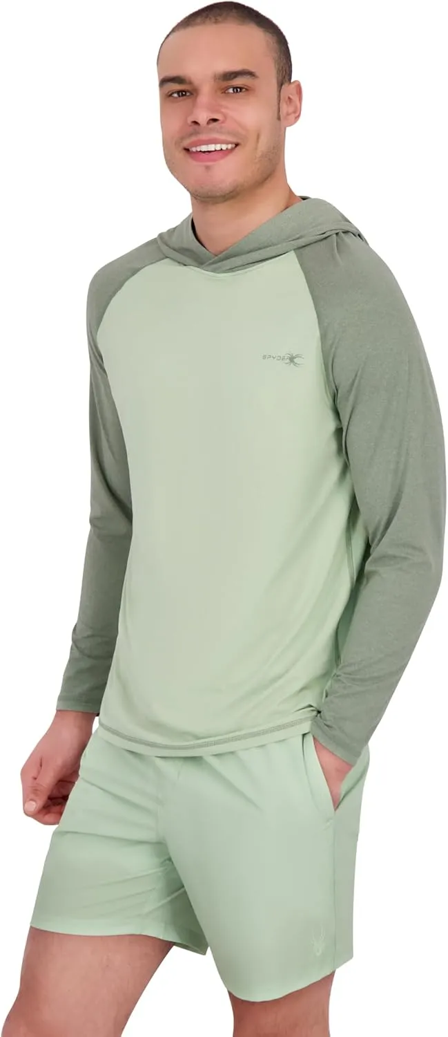 Spyder Men's Hooded Long Sleeve Rashguard  UPF 30  Quick-Dry Swim Shirt for Surfing, Hiking, Gym & Outdoor Sports