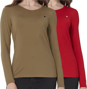 SSLR 2 Pack Women's Thermal Tops, Thermal Underwear for Women Long Sleeve Tee Shirts Basic Layering V Neck Fleece
