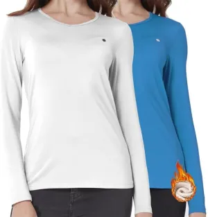 SSLR 2 Pack Women's Thermal Tops, Thermal Underwear for Women Long Sleeve Tee Shirts Basic Layering V Neck Fleece