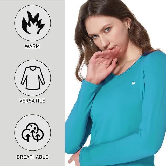 SSLR 2 Pack Women's Thermal Tops, Thermal Underwear for Women Long Sleeve Tee Shirts Basic Layering V Neck Fleece