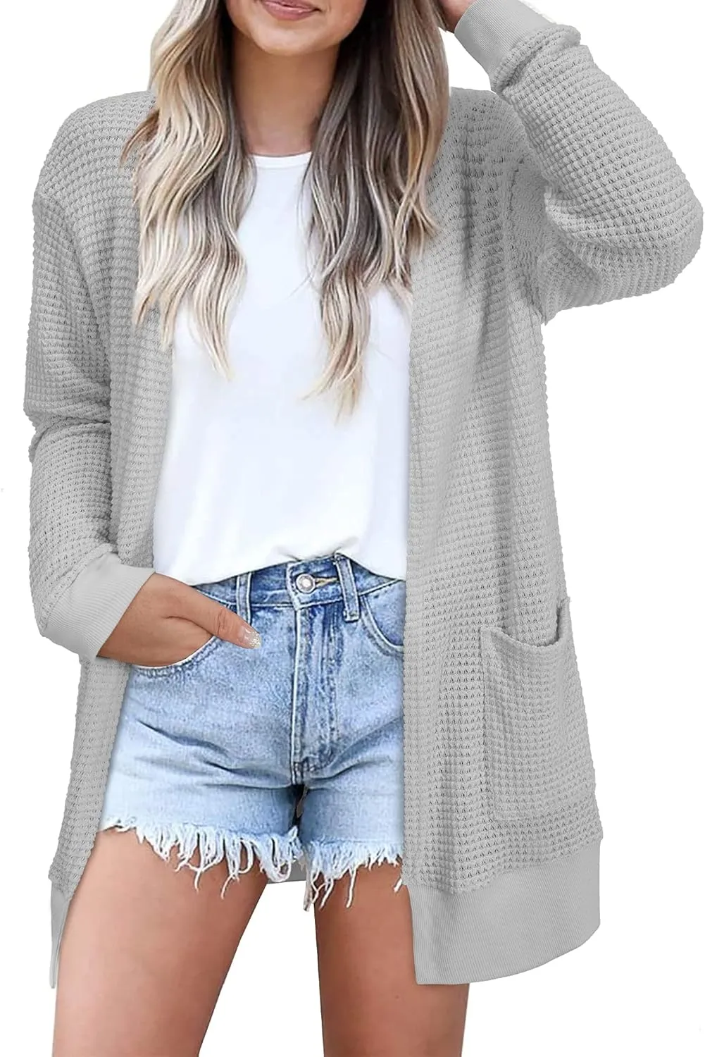 STYLEWORD Women's Fashion Cardigan Sweater Lightweight Open Front Long Casual Beach Kimonos Outfits with Pockets