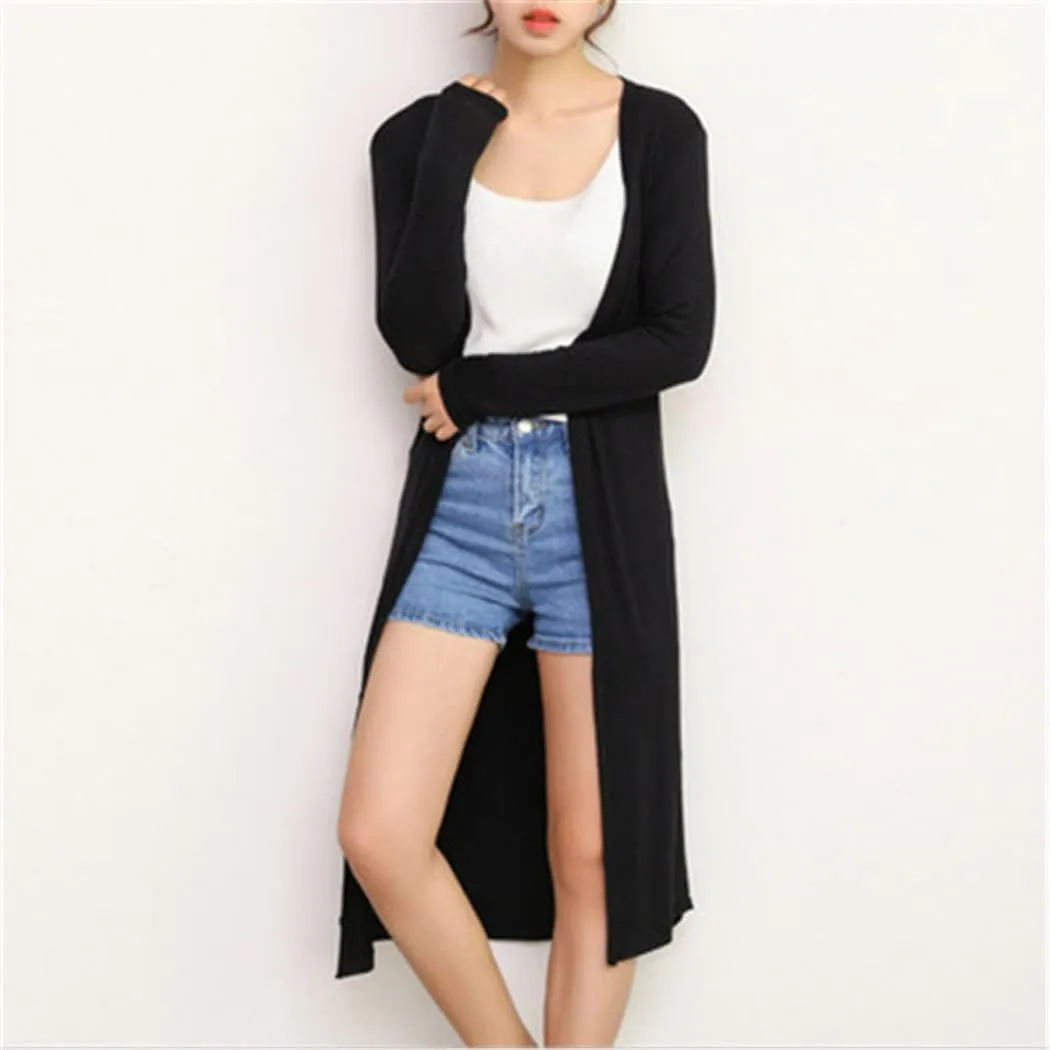 Summer Autumn Women Modal Long Cardigan Cotton Sweater Long Sleeve Casual Coat Outerwear