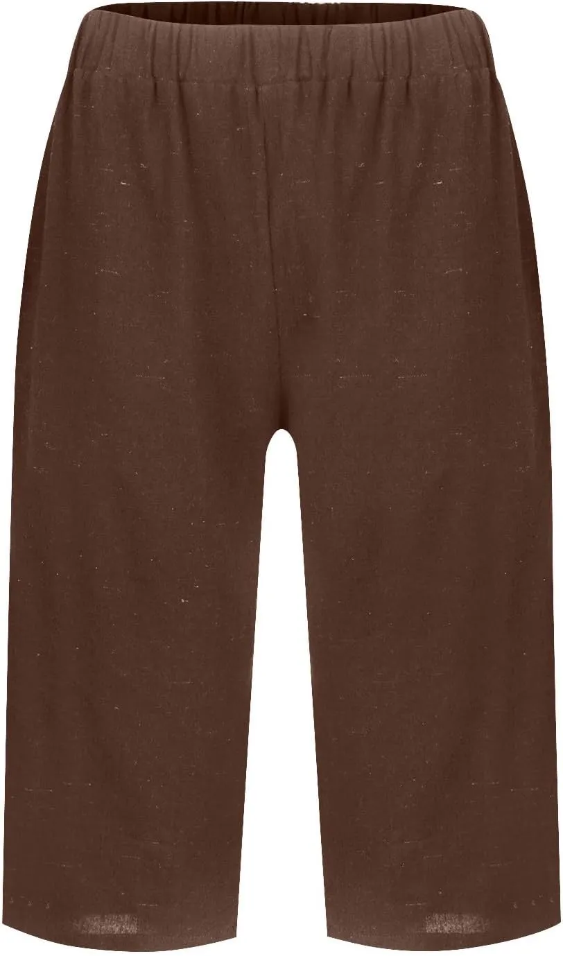 Summer Bermuda Shorts for Women Knee Length 2024 Trendy Linen Shorts Lightweight Casual Beach Short Pants w/Pockets