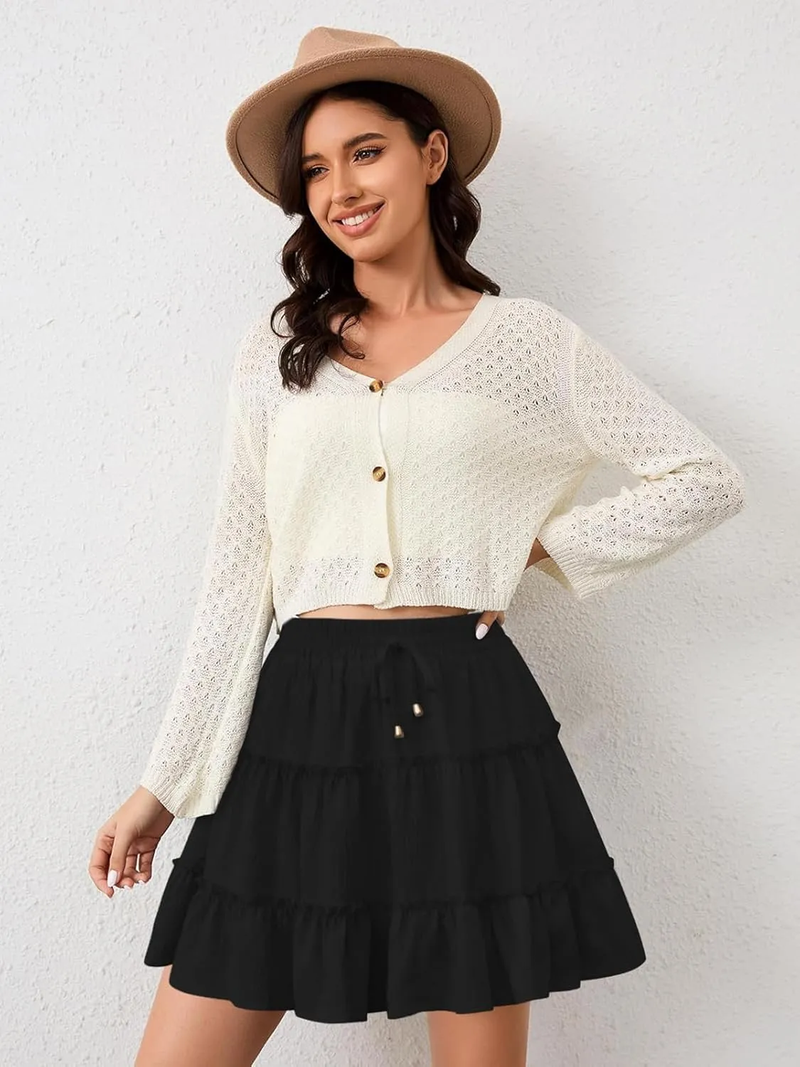 Summer Flowy Shorts for Women Casual Boho Skorts Floral Ruffled Tiered High Waist Mini Skirts 2025 Tennis Golf