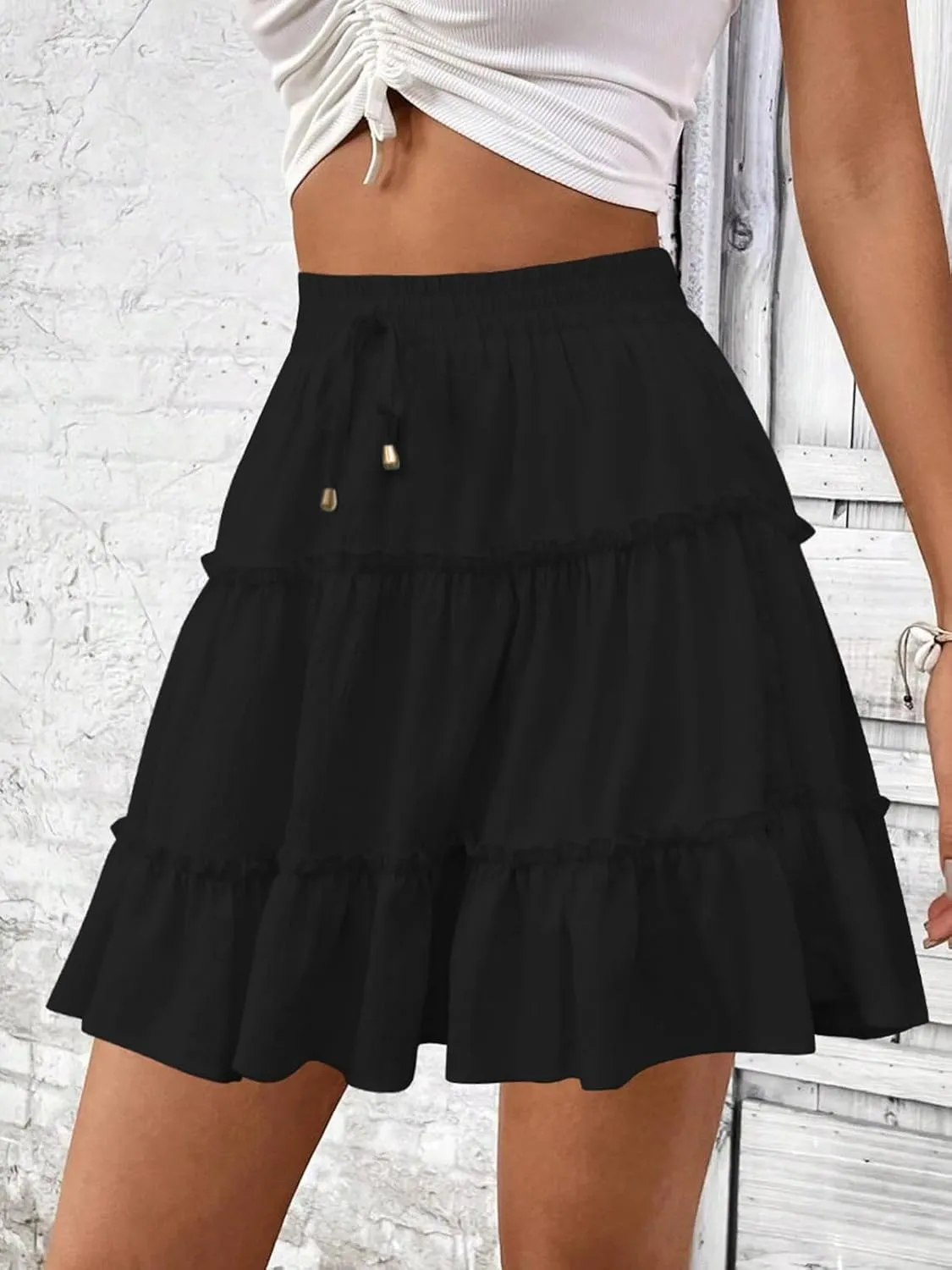 Summer Flowy Shorts for Women Casual Boho Skorts Floral Ruffled Tiered High Waist Mini Skirts 2025 Tennis Golf