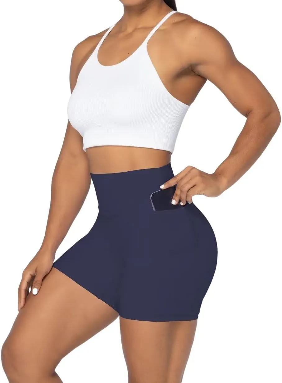 Sunzel No Front Seam Biker Shorts for Women with Pockets, Yoga Workout Gym Bike Shorts with Tummy Control