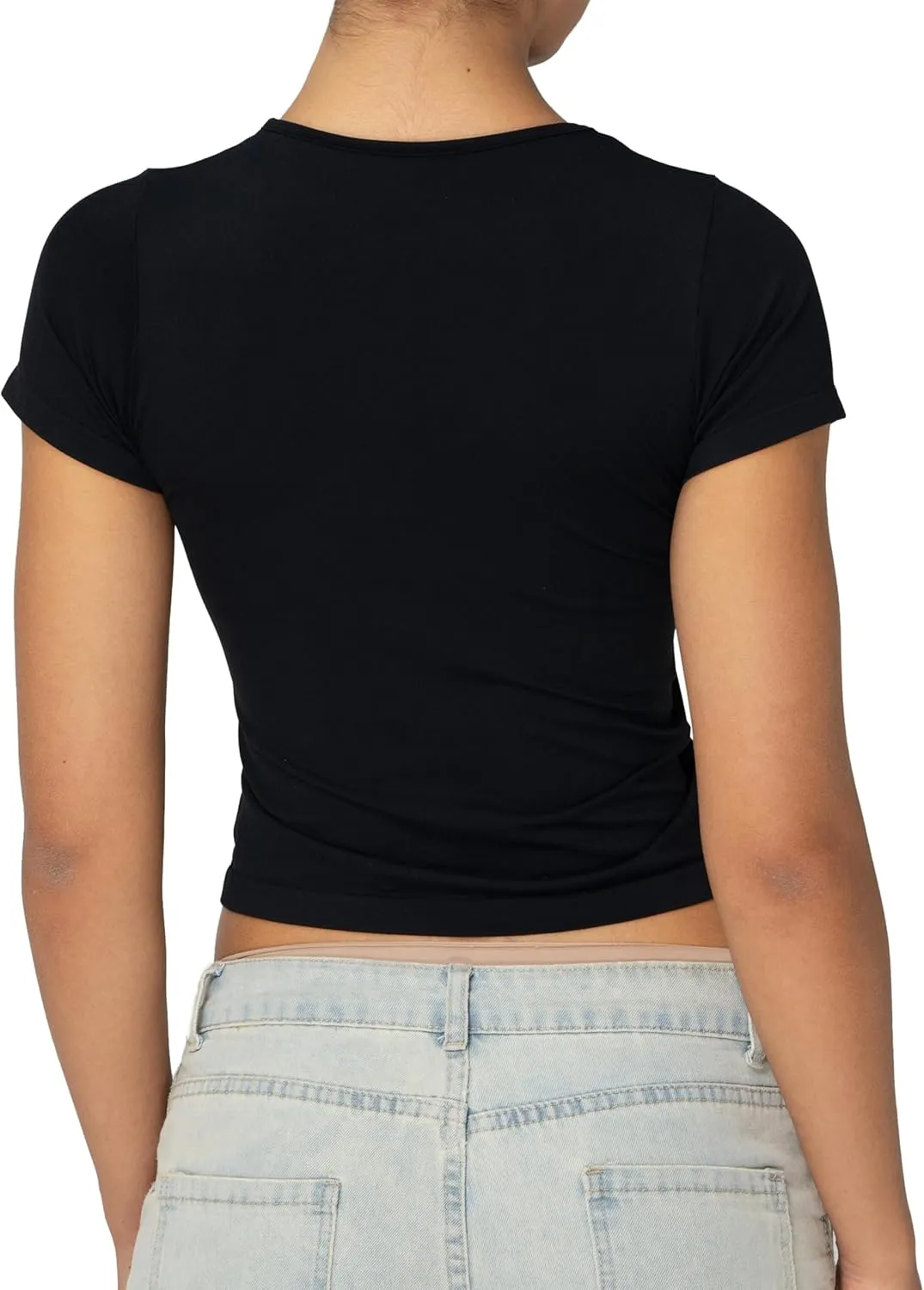 Sunzel Short Sleeve Fitted Basic T Shirts for Women, Soft Crew Neck Basic Crop Tee Cute Trendy Summer Tops Tight Tees