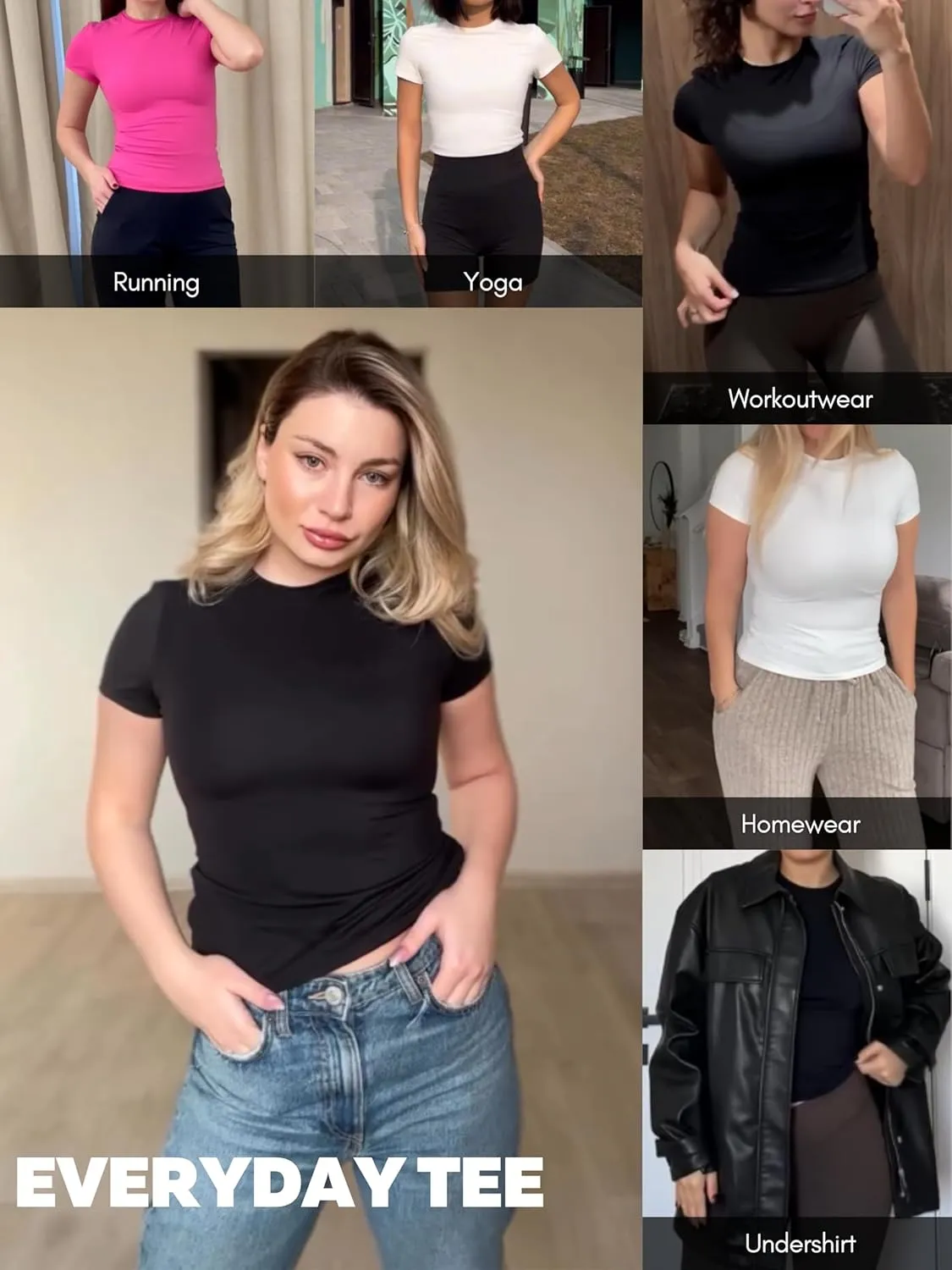Sunzel Short Sleeve Fitted Basic T Shirts for Women, Soft Crew Neck Basic Crop Tee Cute Trendy Summer Tops Tight Tees