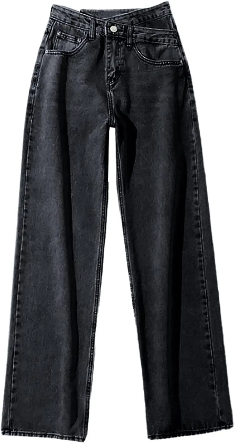 Sweatpants Women Women Designer Pants Crossed High Rise Wide Leg Jeans Button Pocket Trousers Slacks Straight