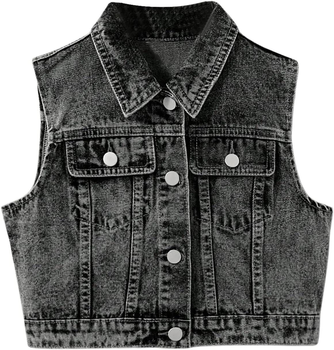 SweatyRocks Girl's Denim Vest Button Down Sleeveless Jean Jacket Outerwear with Pockets