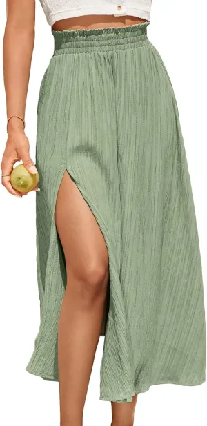 SweatyRocks Women's Casual High Waist Split Thigh Skirts High Waisted Solid Midi Skirts