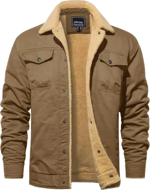 TACVASEN Men's Winter Jacket Sherpa Fleece Lined Cargo Coat Warm Thick Trucker Jacket with Multi Pockets