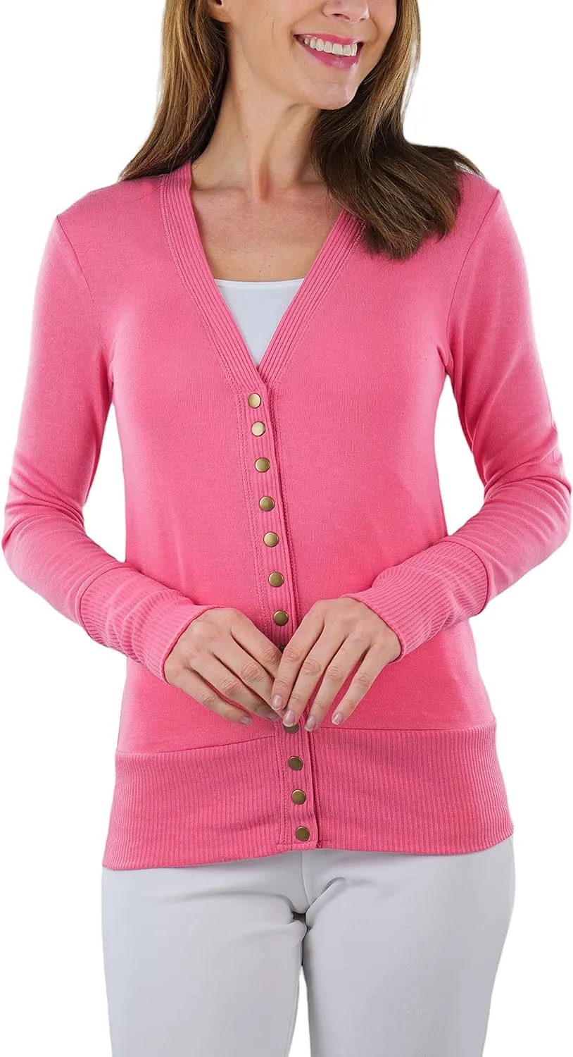 ToBeInStyle Women's Mixed Knit Long Sleeve V-Neck Button Front Cardigan Sweater