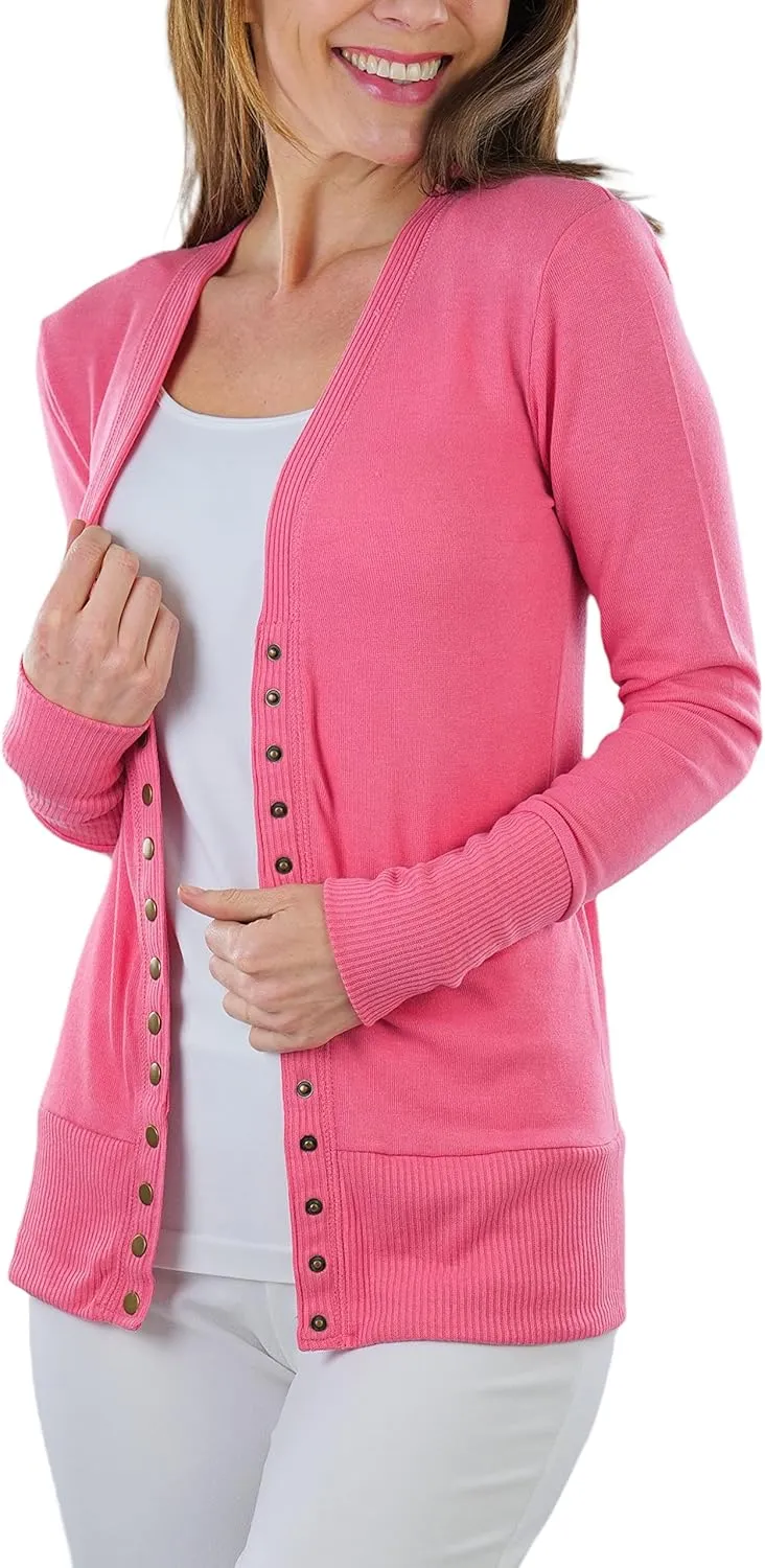 ToBeInStyle Women's Mixed Knit Long Sleeve V-Neck Button Front Cardigan Sweater