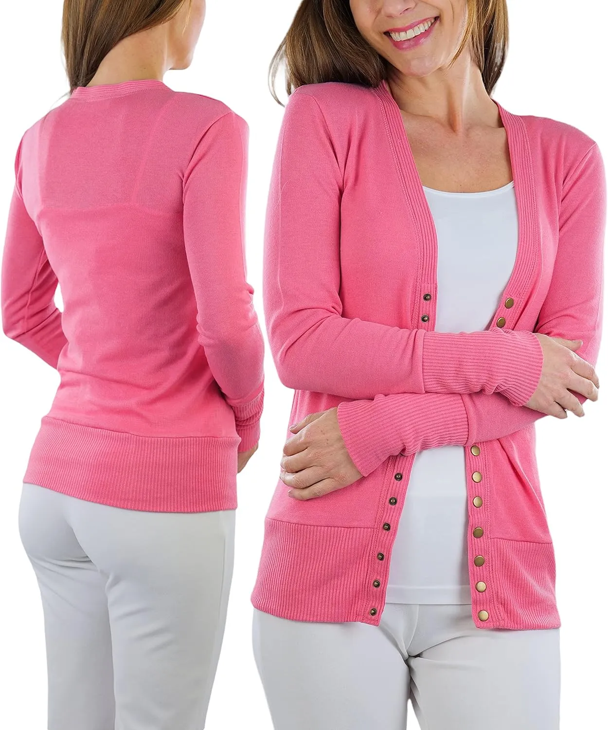 ToBeInStyle Women's Mixed Knit Long Sleeve V-Neck Button Front Cardigan Sweater