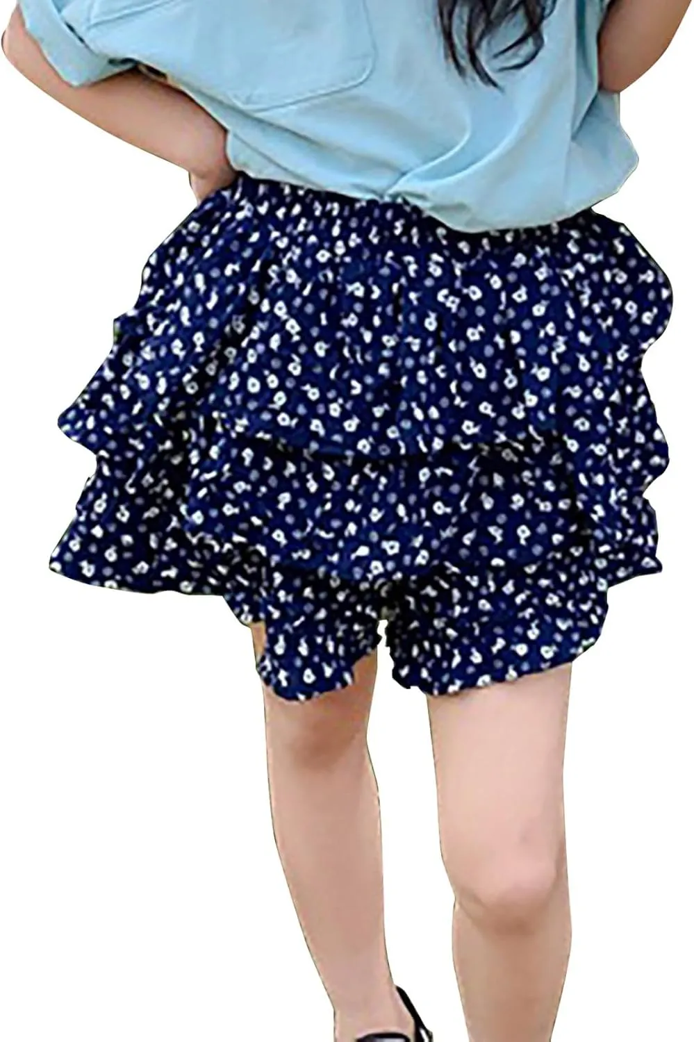 Toddler Girls Elastic Waist Mini Skort Flared Pleated Ruffle Short Tutu Skirts 2-Layer Ruffle Tiered Shorts