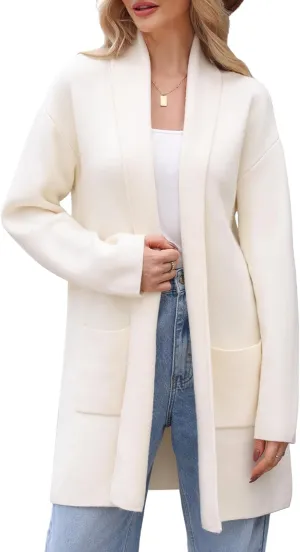 Totatuit Long Cardigan Sweaters for Women with Belt 2025 Fall Spring Open Front Knit Sweaters for Women with Pockets
