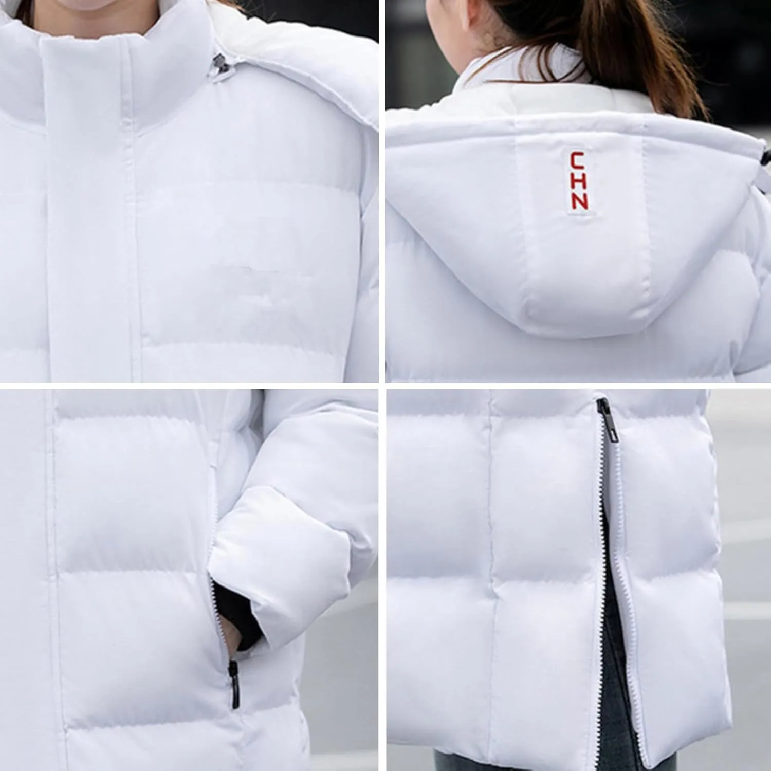 Unisex Men's Women's Long Puffer Jacket Thermal Cotton Padded Winter Coat with Detachable Hood