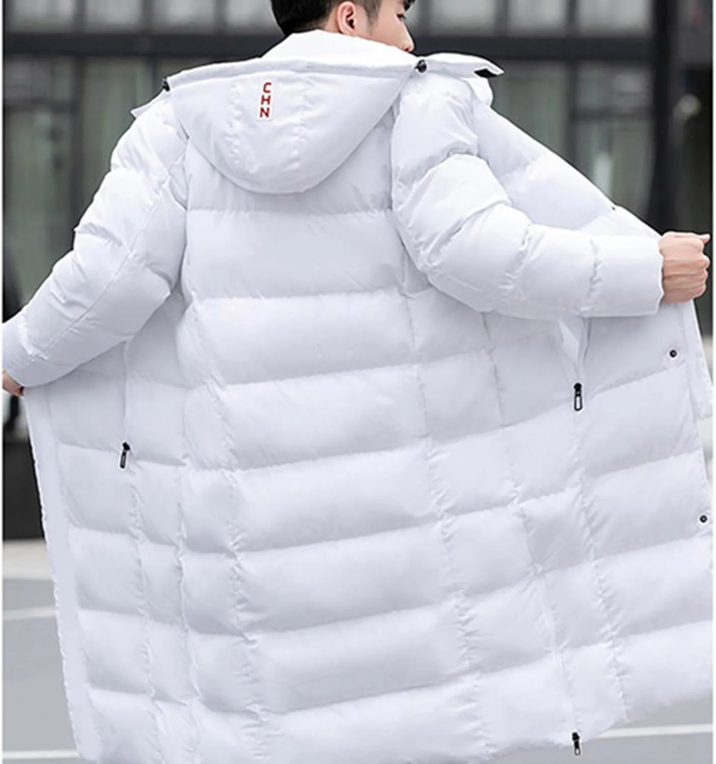 Unisex Men's Women's Long Puffer Jacket Thermal Cotton Padded Winter Coat with Detachable Hood