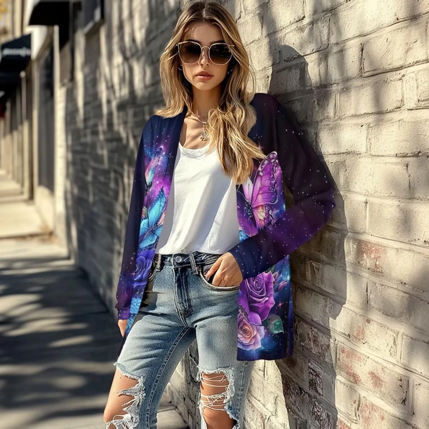 Uourmeti Women's Long Sleeve Cardigan Oversized Open Front Cardigan Jacket Lightweight Cardigan Sweater