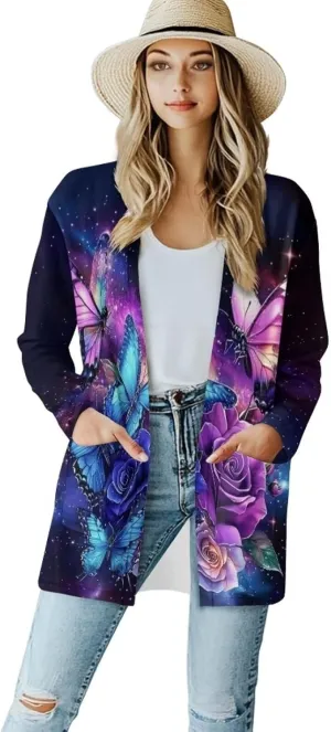 Uourmeti Women's Long Sleeve Cardigan Oversized Open Front Cardigan Jacket Lightweight Cardigan Sweater