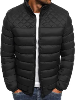 utcoco Mens Quilted Puffer Jacket Stand Collar Full Zip Casual Lightweight Down Jacket Winter Coat