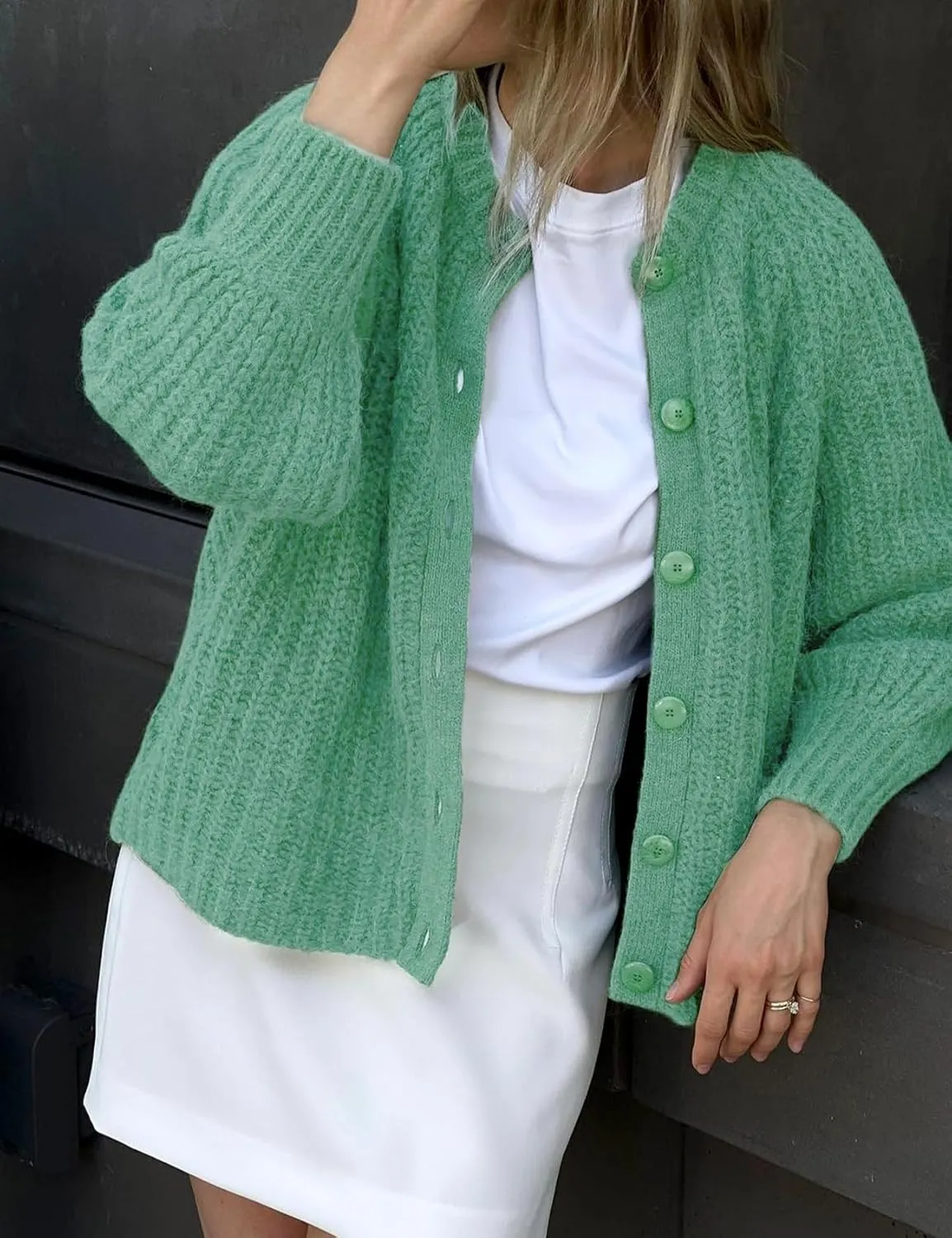 VDWIP Womens Cardigan Sweaters Button Down Chunky Knit Sweater Fall Loose Long Sleeve Cropped Cardigan
