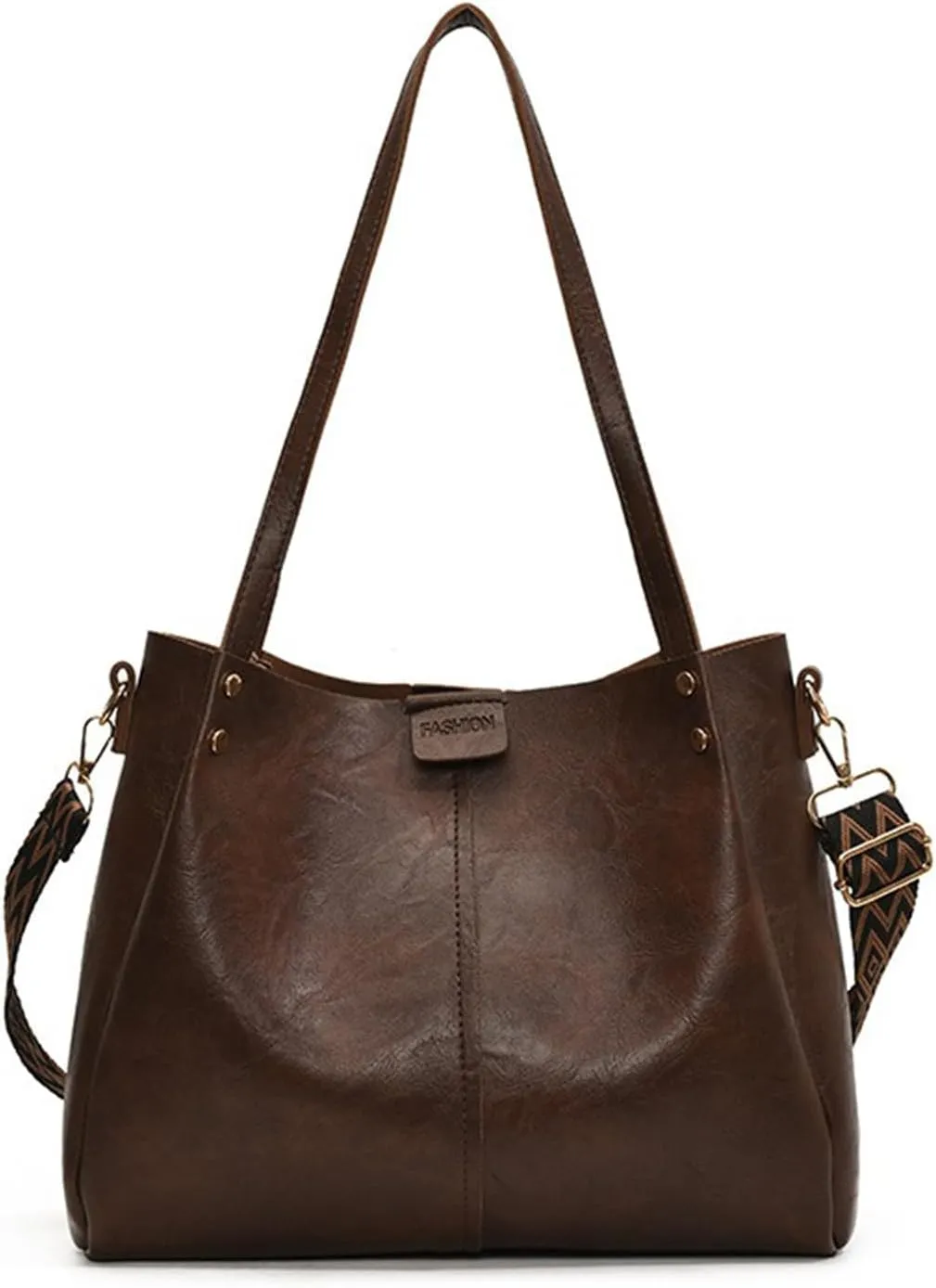 Vegan Leather Vintage Tote Bag Retro Crossbody Bucket Silhouette Shoulder Handbag Open Top Slouchy Travel Purse