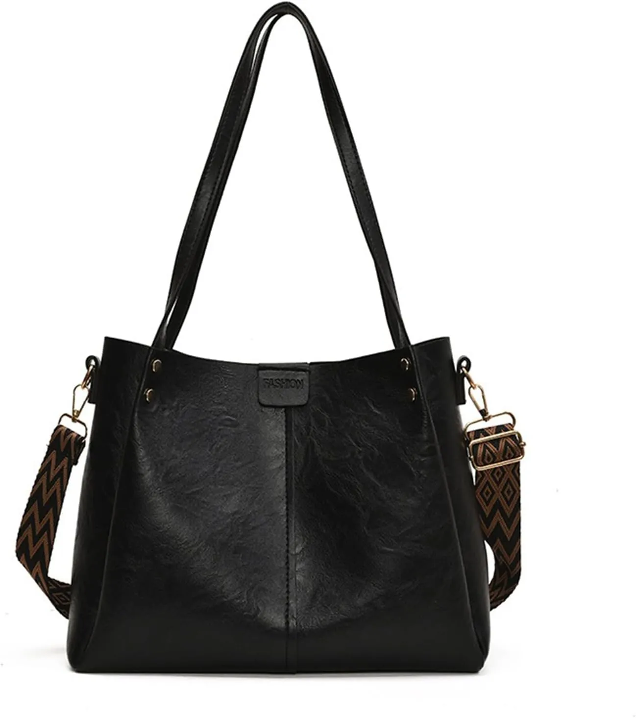 Vegan Leather Vintage Tote Bag Retro Crossbody Bucket Silhouette Shoulder Handbag Open Top Slouchy Travel Purse