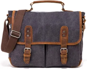 Vintage Canvas Bag Cowhide Briefcase European And American Shoulder Cross Body Handbag
