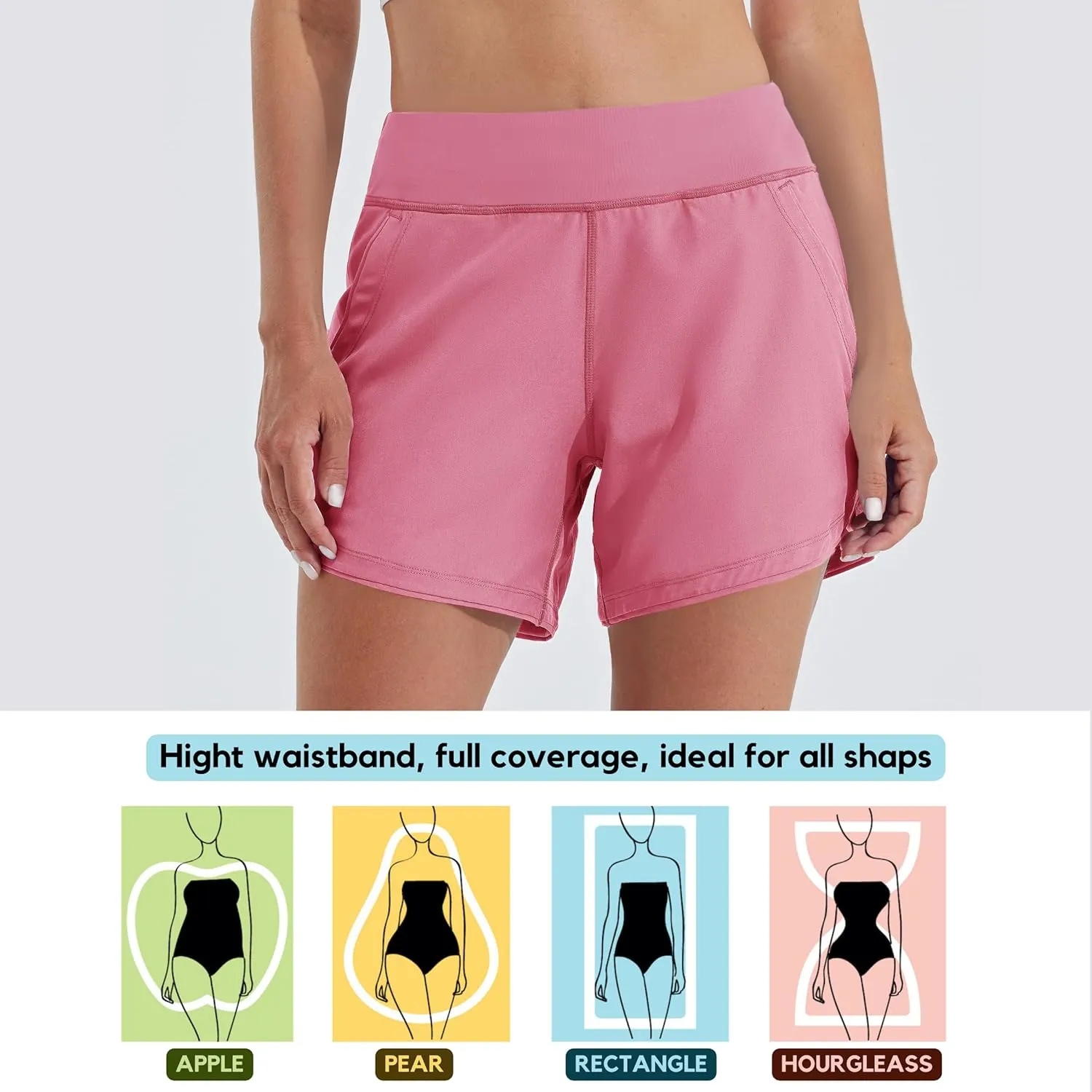 Willit Women's 5" Swim Board Shorts Quick Dry Beach Swimming Shorts UPF 50  High Waisted Liner Pockets