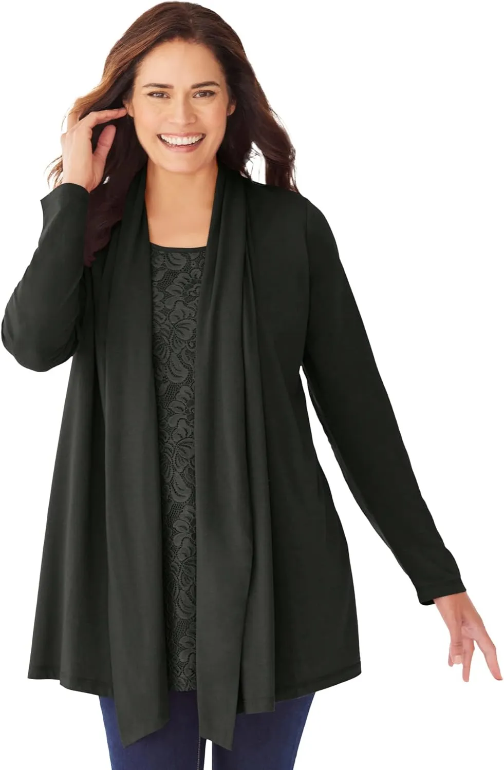 Woman Within Plus Size 2-Fer Cardigan & Lace Tunic