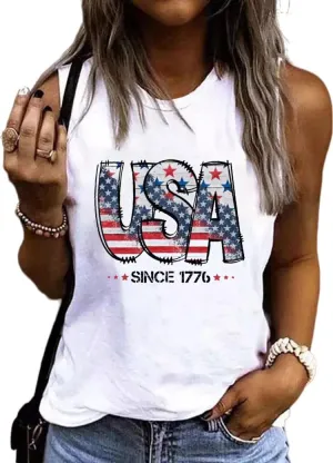 Women 4th of July V-Neck Tank Tops American Flag Print Vest USA Flag Sleeveless Tee Patriotic Summer Shirts