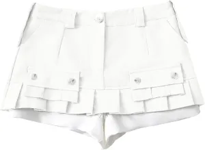 Women A Line Mini Denim Shorts Fashion Summer Casual Solid High Waisted Pleated Ruffle Hem Jean Short Lining Skirt