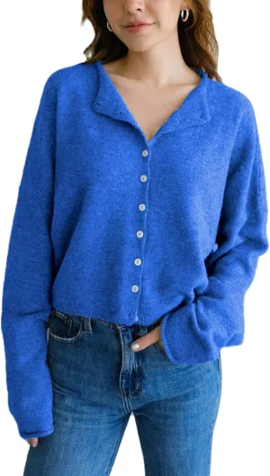 Women Basic Cardigan Sweaters Button Down Crewneck Lightweight Knit Cardigan Fall Outwear Tops