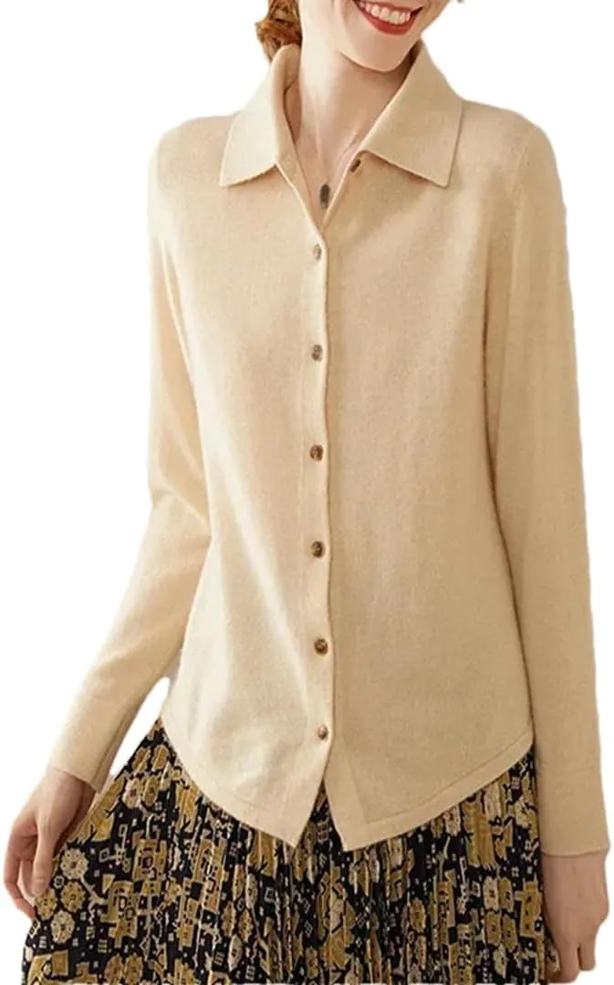 Women Cashmere Wool Cardigans Sweater Solid Casual Outerwears Knitwear Tops