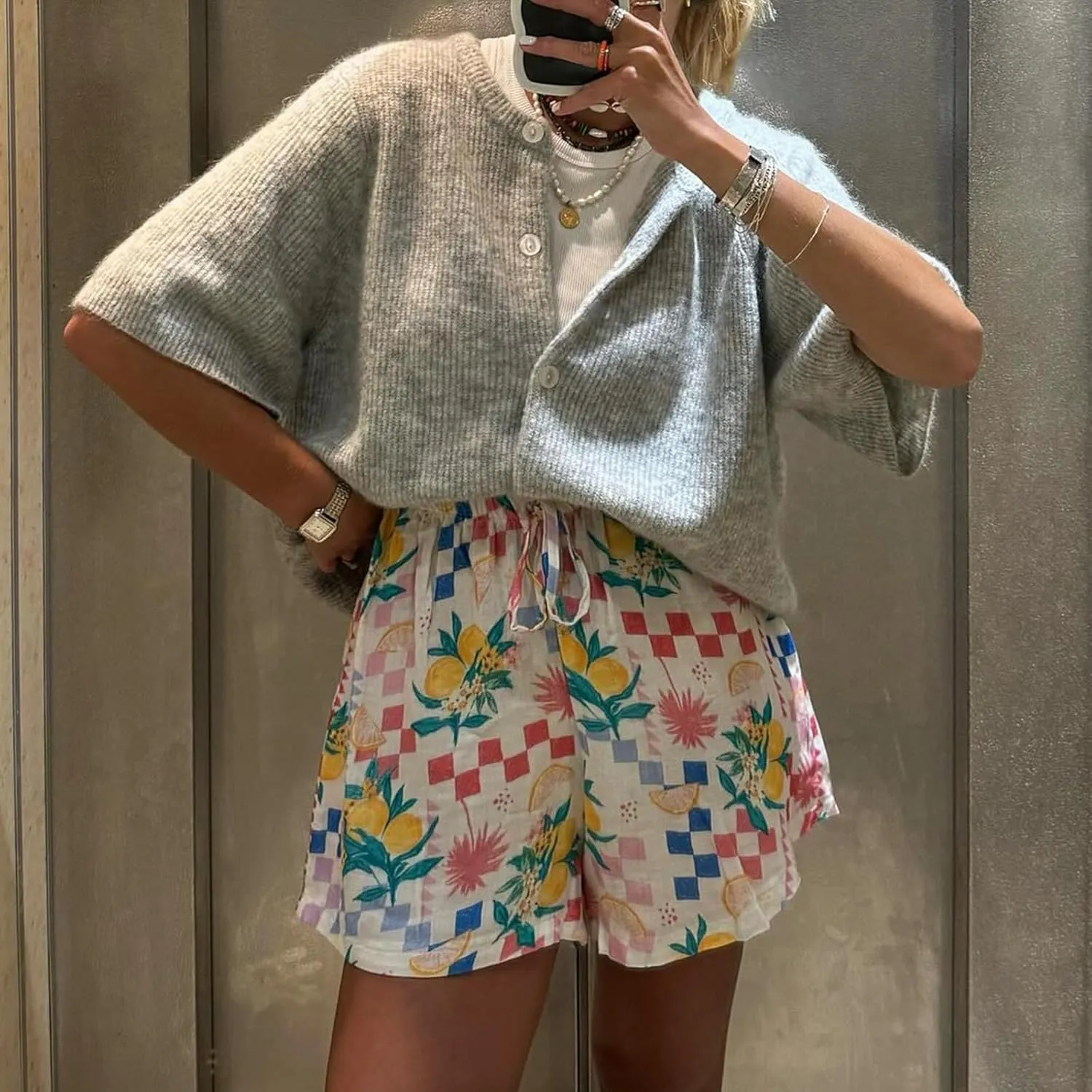Women Knitted Crop Cardigan Sweater Short Sleeve Button Down Ribbed Knit Crop Top Blouse Y2k Pullover Tee Tops