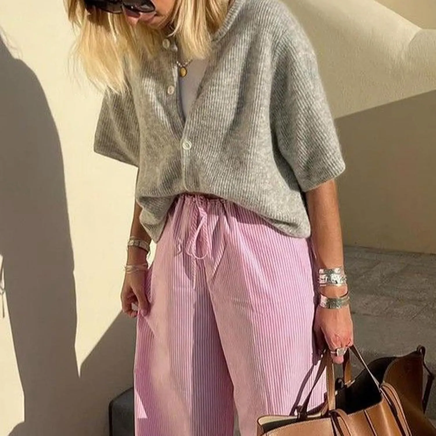 Women Knitted Crop Cardigan Sweater Short Sleeve Button Down Ribbed Knit Crop Top Blouse Y2k Pullover Tee Tops