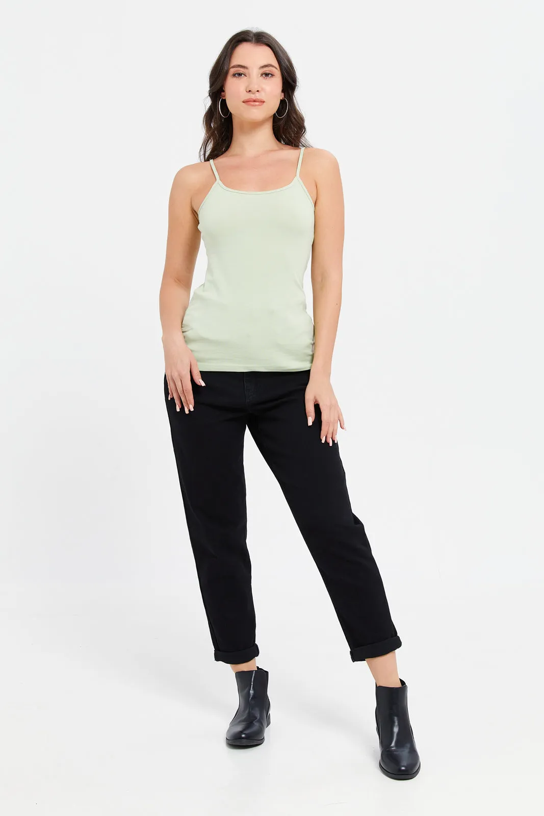 Women Mint Plain Strappy Vest
