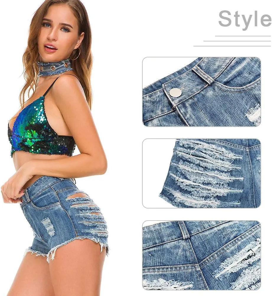 Women Sexy Denim Cut Off Shorts Low/High Waist Frayed Raw Hem Hot Shorts Jeans Nightclub Wear