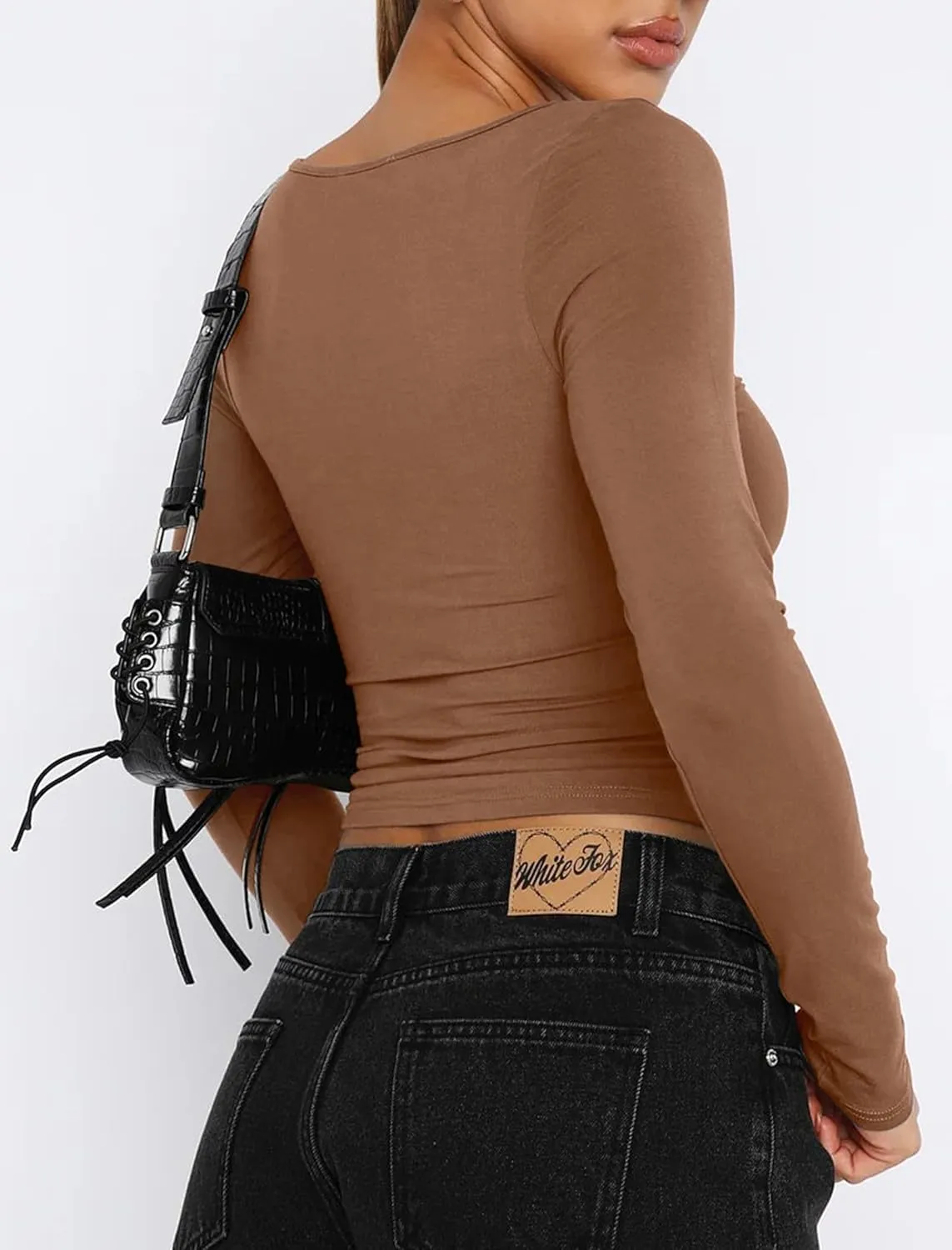 Women Sweetheart Neckline Basic Fitted Tops Long Sleeve Going Out Crop Tops Ruched T Shirts