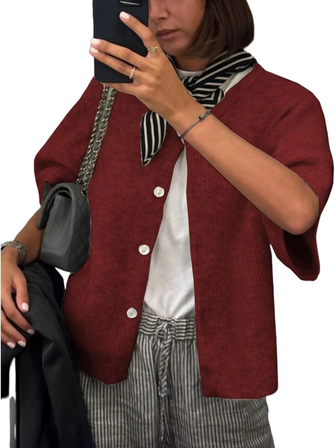 Women Y2K Crop Cardigan Sweater Crewneck Short Sleeve Button Down Knit Crop Top Teen Girls Aesthetic Cute Cardigan