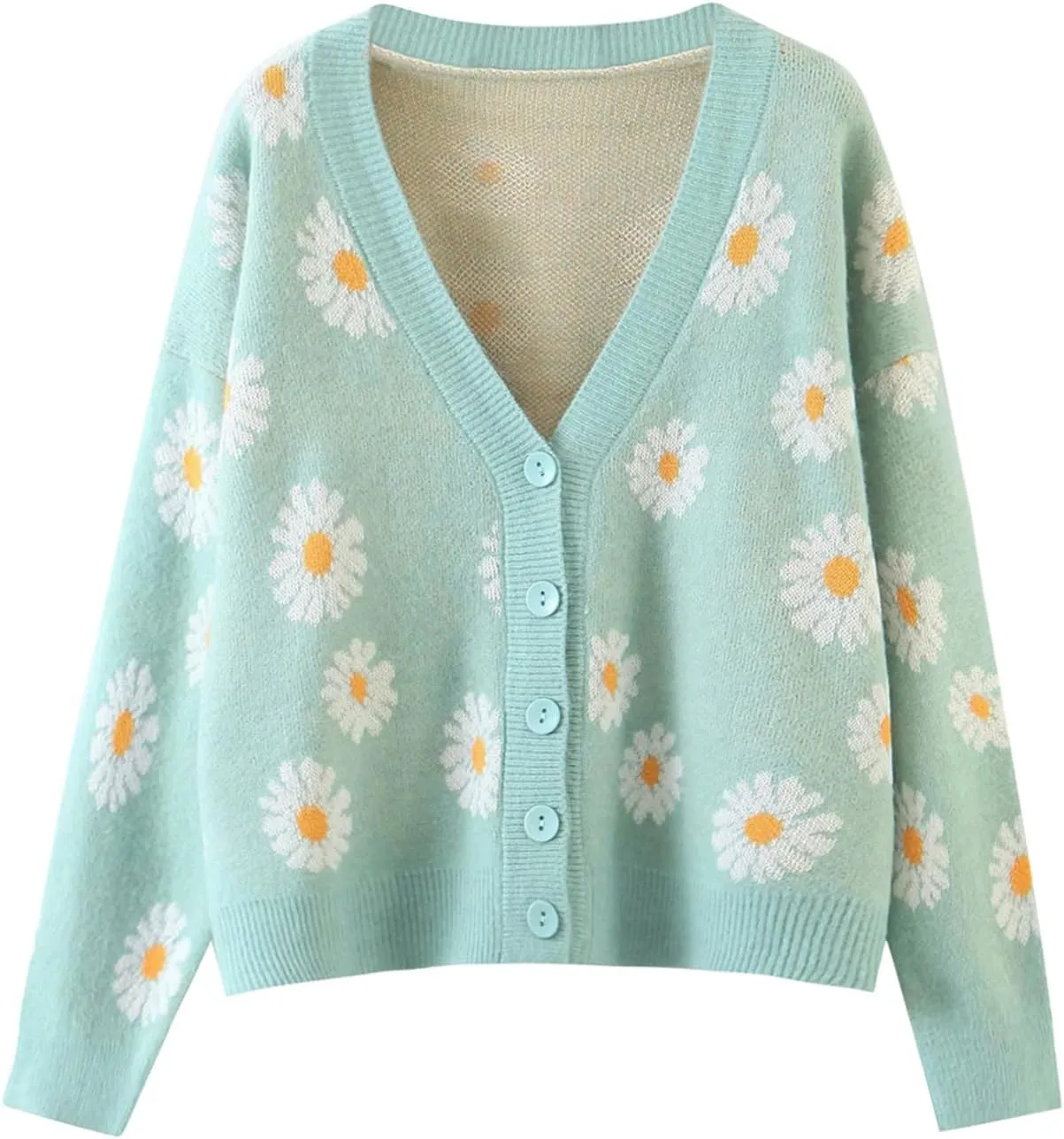 Women Y2K Floral Print Knit Cardigan Sweater Long Sleeve V Neck Button Down Sweater Vintage Aesthetic 90s Outerwear Tops