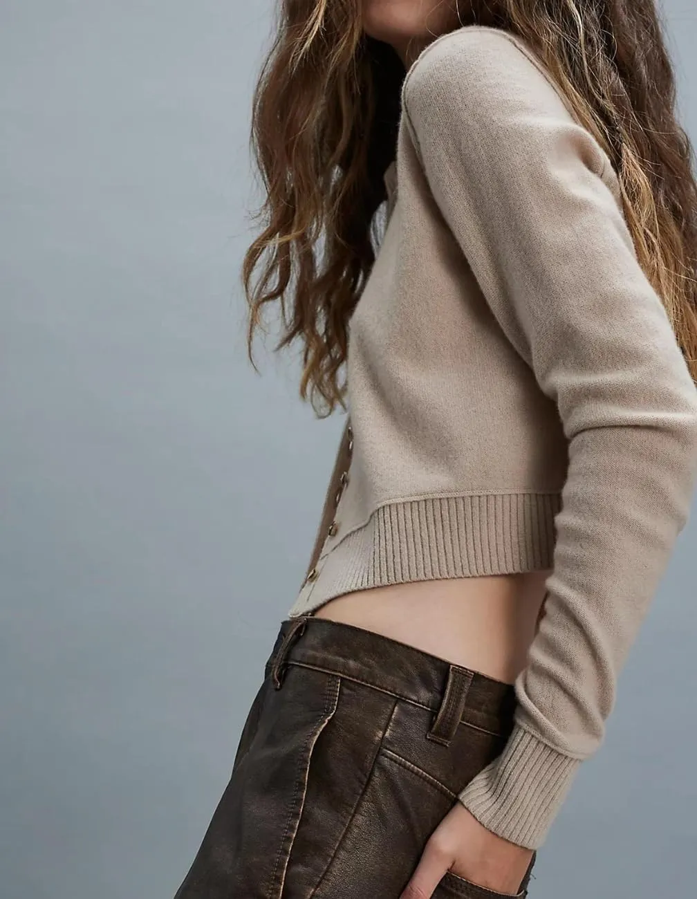 Women Y2K Open Front Button Down Knit Crop Cardigan Sweater Scoop Neck Long Sleeve Solid Causal Ribbed Top Fall