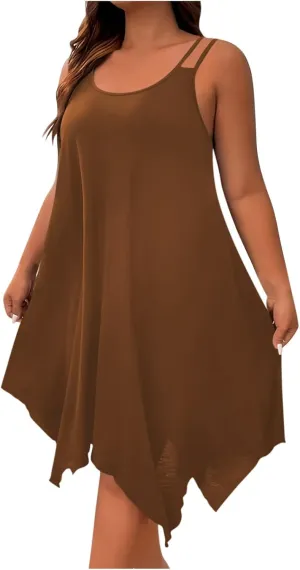 Women's 2025 Summer Dress Casual Boho Sundress Spaghetti Strap Beach Cover Up Irregular Hem Flowy Midi Vacation Dresses